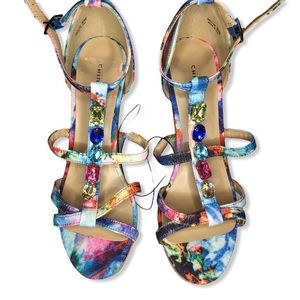 NEW Chinese Laundry Tie Dye Jewel Gem Cork Wedges